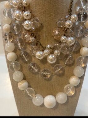 Vintage & Lucite Necklace Bundle - 3 Piece Layering Set Marble Size Beads